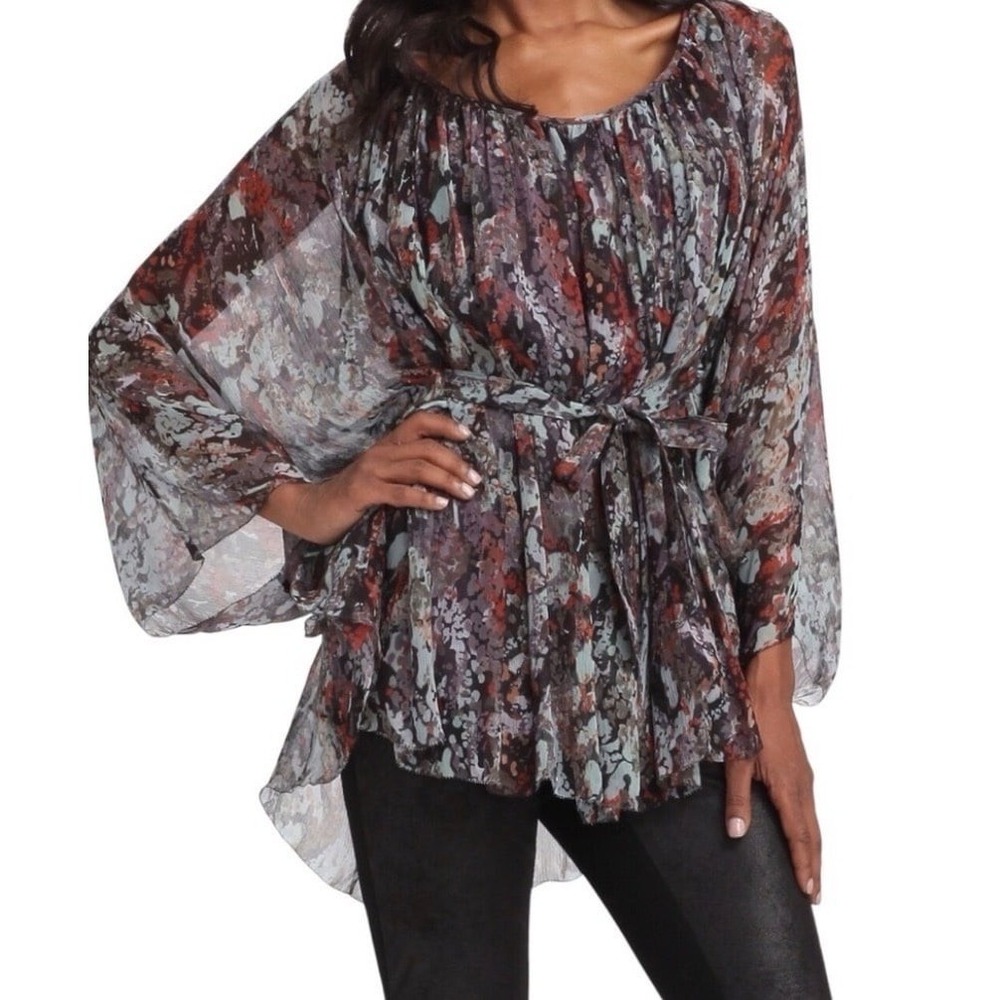 Catherine Malandrino $375‎ Silk Floral Black Multi Print Blouse Boho Top 12 EUC